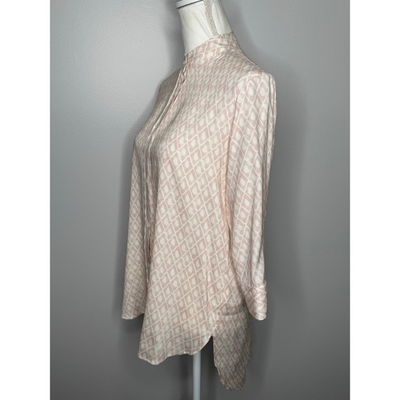 Amina Rubinacci Button Up Shirt Size 42‎ Small Pink Stretch Silk 3/4 Sleeves - Picture 6 of 12